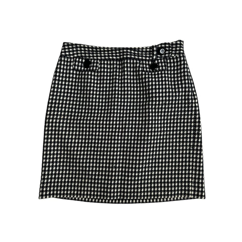 Ann Taylor petite, black and white checkered plaid mini skirt, size 4